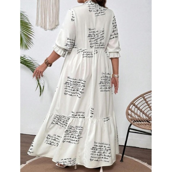 Shein Vcay Plus Size Women's Sz 16 (2XL) Collared Swing Dress White Swiftie NWT - Picture 2 of 9